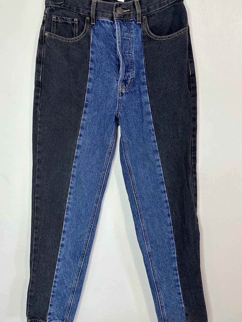 Pacsun Ultra High Rise Black Blue Color Block Button Fly Jeans Size 25